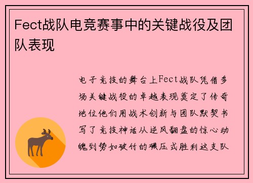 Fect战队电竞赛事中的关键战役及团队表现